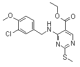 structure of CAS# 330785-81-4, 4-[[(3-Chloro-4-methoxyphenyl)methyl]amino]-2-(methylthio)-5-pyrimidinecarboxylic acid ethyl ester