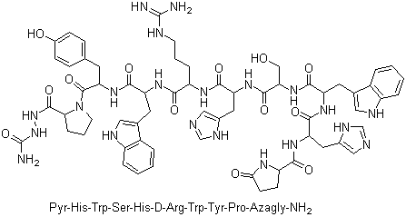 CAS 登录号：335380-72-8, (6-D-精氨酰-10-氮杂甘氨酰)-促性腺激素释放激素 II, 5-氧代-L-脯氨酰-L-组氨酰-L-色氨酰-L-丝氨酰-L-组氨酰-D-精氨酰-L-色氨酰-L-酪氨酰-L-脯氨酸 2-(氨基甲酰)肼