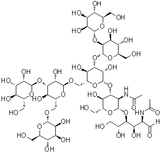 CAS # 340982-27-6, O-alpha-D-Mannopyranosyl-(1→3)-O-[alpha-D-mannopyranosyl-(1→6)]-O-alpha-D-mannopyranosyl-(1→6)-O-[O-alpha-D-mannopyranosyl-(1→2)-alpha-D-mannopyranosyl-(1→3)]-O-beta-D-mannopyranosyl-(1→3)-O-2-(acetylamino)-2-deoxy-beta-D-glucopyranosyl-(1→4)-2-(acetylamino)-2-deoxy-D-glucose