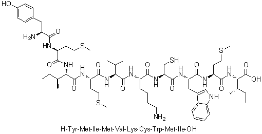 CAS 登录号：344422-20-4, L-酪氨酰-L-蛋氨酰-L-异亮氨酰-L-蛋氨酰-L-缬氨酰-L-赖氨酰-L-半胱氨酰-L-色氨酰-L-蛋氨酰-L-异亮氨酸