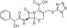 CAS 登录号：34444-01-4, 头孢孟多, 7-[(2-羟基-2-苯基乙酰)氨基]-3-[(1-甲基四唑-5-基)硫甲基]-8-氧代-5-硫杂-1-氮杂双环[4.2.0]辛-2-烯-2-甲酸