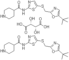 CAS # 345627-92-1, N-[5-[[[5-(1,1-Dimethylethyl)-2-oxazolyl]methyl]thio]-2-thiazolyl]-4-piperidinecarboxamide L-tartaric acid salt (2:1)