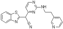 structure of CAS# 345987-15-7, alpha-[2-[[2-(3-Pyridinyl)ethyl]amino]-4-pyrimidinyl]-2-benzothiazoleacetonitrile