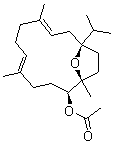 CAS # 34701-53-6, Incensole acetate, (1R,2S,5E,9E,12S)-rel-1,5,9-Trimethyl-12-(1-methylethyl)-15-oxabicyclo[10.2.1]pentadeca-5,9-dien-2-ol 2-acetate