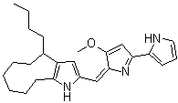 CAS # 352304-41-7, (±)-Butylcycloheptylprodiginine, 4-Butyl-1,4,5,6,7,8,9,10-octahydro-2-[[3-methoxy-5-(1H-pyrrol-2-yl)-2H-pyrrol-2-ylidene]methyl]-cyclonona[b]pyrrole