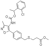 CAS # 355025-13-7, 3-[[[4-[4-[[[1-(2-Chlorophenyl)ethoxy]carbonyl]amino]-3-methyl-5-isoxazolyl]phenyl]methyl]thio]-propanoic acid methyl ester