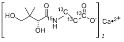 structure of CAS# 356786-94-2, Pantothenic acid-<sup>13</sup>C<sub>4</sub>,<sup>15</sup>N hemicalcium salt