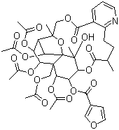 CAS # 37239-47-7, Wilforgine, (8alpha)-8-(Acetyloxy)-O2-deacetyl-8-deoxo-O2-(3-furanylcarbonyl)- evonimine Wilforgin, 3-Furancarboxylic acid (8R,9R,10R,11S,12R,13R,14R,15S,18S,21S,22S,23R)-10,13,22,23-tetrakis(acetyloxy)-12-[(acetyloxy)methyl]-7,8,9,10,12,13,14,15,17,18,19,20-dodecahydro-21-hydroxy-8,18,21-trimethyl-5,17-dioxo-8,11-epoxy-9,12-ethano-11,15-methano-5H,11H-[1,9]dioxacyclooctadecino[4,3-b]pyridin-14-yl ester