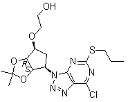 2-[[(3aR,4S,6R,6aS)-6-[7-氯-5-(丙硫基)-3H-1,2,3-三氮唑并[4,5-d]嘧啶-3-基]四氢-2,2-二甲基-4H-环戊烯并-1,3-二恶茂-4-基]氧基]乙醇分子结构 (CAS 376608-75-2)
