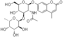 CAS # 383160-12-1, 7-[[2-(Acetylamino)-2-deoxy-3-O-(6-deoxy-alpha-L-galactopyranosyl)-beta-D-glucopyranosyl]oxy]-4-methyl-2H-1-benzopyran-2-one