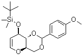 1,5-脱水-2-脱氧-3-O-[(1,1-二甲基乙基)二甲基硅烷基]-4,6-O-[(4-甲氧基苯基)亚甲基]-D-阿拉伯-己-1-烯糖分子结构 (CAS 384346-91-2)