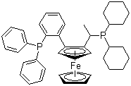 (1R)-1-[(1R)-1-(Dicyclohexylphosphino)ethyl]-2-[2-(diphenylphosphino)phenyl]ferrocene molecular structure (CAS 388079-60-5)