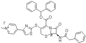 CAS # 400827-70-5, 4-[2-[[(6R,7R)-2-[(Diphenylmethoxy)carbonyl]-8-oxo-7-[(phenylacetyl)amino]-5-thia-1-azabicyclo[4.2.0]oct-2-en-3-yl]thio]-4-thiazolyl]-1-methylpyridinium iodide