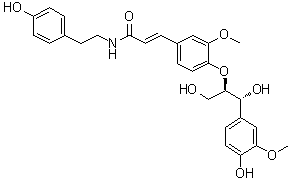 CAS # 403647-08-5, erythro-Canabisine H, (2E)-rel-3-[4-[(1R,2R)-2-Hydroxy-2-(4-hydroxy-3-methoxyphenyl)-1-(hydroxymethyl)ethoxy]-3-methoxyphenyl]-N-[2-(4-hydroxyphenyl)ethyl]-2-propenamide