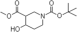 structure of CAS# 406212-51-9, Methyl N-(tert-Butoxycarbonyl)-4-hydroxypiperidine-3-carboxylate