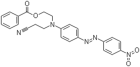 CAS # 40690-89-9 (79300-11-1), Disperse Orange 73, C.I. 111193, 2-[-N-(2-Cyanoethyl)-4-[(p-nitrophenyl)azo]anilino]ethyl benzoate, 3-[N-[2-(Benzoyloxy)ethyl]-p-(p-nitrophenylazo)anilino]propionitrile, 4-(4-Nitrophenylazo)-N-(beta-benzoyloxyethyl)-N-(beta-cyanoethyl)aniline