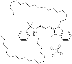 structure of CAS# 41085-99-8, 1,1'-Dioctadecyl-3,3,3',3'-tetramethylindocarbocyanine perchlorate