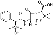 CAS # 41744-40-5, Sulbenicillin, (2S,5R,6R)-6-((S)-Carbamoyl(phenyl)methanesulfonoyl)-3,3-dimethyl-7-oxo-4-thia-1-azabicyclo[3.2.0]heptane-2-carboxylic acid