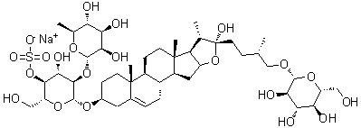 CAS # 425407-43-8, Prototribestin, 26-O-beta-glucopyranosyl-22alpha-hydroxy-(25R)-furost-5-ene-3beta,26-diol-3-O- alpha-rhamnopyranosyl-(1→2)-beta-4-O-sulfoglucopyranoside sodium salt