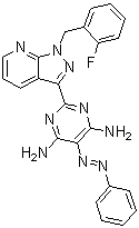 structure of CAS# 428854-23-3, 2-[1-[(2-Fluorophenyl)methyl]-1H-pyrazolo[3,4-b]pyridin-3-yl]-5-(phenylazo)-4,6-pyrimidinediamine