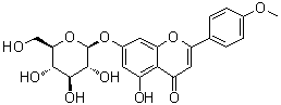 CAS # 4291-60-5, Moldavoside, Acacetin 7-glucoside, Apigenin-7-O-beta-D-glucopyranoside-4'-O-methyl ether, Astroside