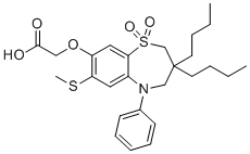 CAS # 439088-13-8, 2-((3,3-dibutyl-7-(methylthio)-1,1-dioxido-5-phenyl-2,3,4,5-tetrahydrobenzo[b][1,4]thiazepin-8-yl)oxy)acetic acid