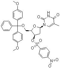 CAS 登录号：444717-20-8, 1-[5-O-[二(4-甲氧基苯基)苯基甲基]-2-脱氧-3-O-[(4-硝基苯基)磺酰基]-beta-D-苏式-呋喃戊糖基]-5-甲基-2,4(1H,3H)-嘧啶二酮