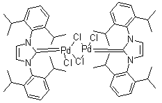Dichloro[1,3-bis(2,6-diisopropylphenyl)-1,3-dihydro-2H-imidazol-2-ylidene]p alladium(II) dimer, mixture of isomers molecular structure (CAS 444910-17-2)