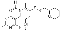 CAS # 4482-76-2, Thiamine (tetrahydro-2-pyranyl)methyl disulfide, N-[(4-Amino-2-methyl-5-pyrimidinyl)methyl]-N-[4-hydroxy-1-methyl-2-[[(tetrahydro-2H-pyran-2-yl)methyl]dithio]-1-butenyl]formamide