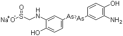 CAS 登录号：457-60-3, 胂凡纳明, 新苯纳胂, [[5-(3-氨基-4-羟基苯基)偶砷-2-羟基苯基]氨基]甲亚磺酸钠