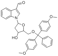 CAS # 460355-04-8, 5'-O-(4,4'-Dimethoxytrityl)-3-formylindole-2'-deoxyriboside, 1-{(2R,4S,5R)-5-[Bis-(4-methoxy-phenyl)-phenyl-methoxymethyl]-4-hydroxy-tetrahydro-furan-2-yl}-1H-indole-3-carbaldehyde, 1-[5-O-(4,4'-Dimethoxytrityl)-2-deoxy-beta-D-erythro-pentofuranosyl]-1H-indole-3-carbaldehyde