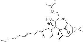 CAS # 466663-12-7, 3-O-(2E,4E-Decadienoyl)-20-O-acetylingenol, (2E,4E)-2,4-Decadienoic acid (1aR,2S,5R,5aS,6S,8aS,9R,10aR)-4-[(acetyloxy)methyl]-1a,2,5,5a,6,9,10,10a-octahydro-5,5a-dihydroxy-1,1,7,9-tetramethyl-11-oxo-1H-2,8a-methanocyclopenta[a]cyclopropa[e]cyclodecen-6-yl ester