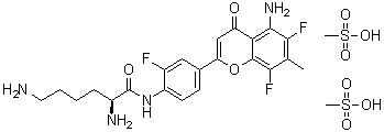 CAS # 468719-53-1, (2S)-2,6-Diamino-N-[4-(5-amino-6,8-difluoro-7-methyl-4-oxo-4H-1-benzopyran-2-yl)-2-fluorophenyl]-hexanamide dimethanesulfonate