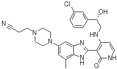 CAS 登录号：468741-42-6, BMS 554417, 4-[2-[4-[[(2S)-2-(3-氯苯基)-2-羟基乙基]氨基]-1,2-二氢-2-氧代-3-吡啶基]-7-甲基-1H-苯并咪唑-5-基]-1-哌嗪丙腈
