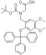 structure of CAS# 475113-75-8, N-[[4,5-Dimethoxy-2-[(triphenylmethyl)thio]phenyl]methyl]-N-[(1,1-dimethylethoxy)carbonyl]glycine