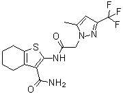 CAS 登录号：489408-02-8, N-[3-(氨基羰基)-4,5,6,7-四氢苯并[b]噻吩-2-基]-5-甲基-3-(三氟甲基)-1H-吡唑-1-乙酰胺