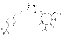 CAS 登录号：497259-23-1, (2E,4E)-N-[(2S,5S)-1,2,3,4,5,6-六氢-5-(羟基甲基)-1-甲基-2-(1-甲基乙基)-3-氧代-1,4-苯并二氮杂环辛四烯-8-基]-5-[4-(三氟甲基)苯基]-2,4-戊二烯酰胺