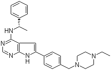 structure of CAS# 497839-62-0, 6-[4-[(4-Ethyl-1-piperazinyl)methyl]phenyl]-N-[(1R)-1-phenylethyl]-7H-pyrrolo[2,3-d]pyrimidin-4-amine