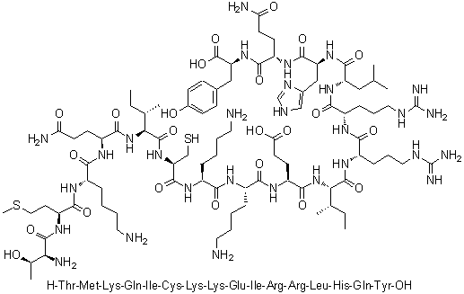 CAS # 498532-34-6, L-Threonyl-L-methionyl-L-lysyl-L-glutaminyl-L-isoleucyl-L-cysteinyl-L-lysyl-L-lysyl-L-alpha-glutamyl-L-isoleucyl-L-arginyl-L-arginyl-L-leucyl-L-histidyl-L-glutaminyl-L-tyrosine