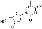 CAS # 50-89-5, Thymidine, 1-(2-Deoxy-beta-D-ribofuranosyl)-5-methyluracil, 1-(2-Deoxy-beta-D-ribofuranosyl)thymine, Thymine deoxyriboside, 2'-Deoxythymidine, 5-Methyldeoxyuridine