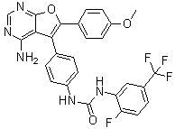 CAS # 501693-25-0, 4-Amino-5-[4-[[[[2-fluoro-5-(trifluoromethyl)phenyl]amino]carbonyl]amino]phenyl]-6-(4-methoxyphenyl)furo[2,3-d]pyrimidine
