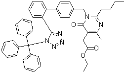 CAS # 503155-66-6, 2-n-Butyl-5-ethoxycarbonylmethyl-6-methyl-3-[[2'-(N-triphenylmethyltetrazol-5-yl)biphenyl-4-yl]methyl]pyrimidin-4(3H)-one