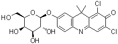 CAS # 503178-95-8, 9H-(1,3-Dichloro-9,9-dimethylacridin-2-on-7-yl) beta-D-galactopyranoside, 1,3-Dichloro-7-(beta-D-galactopyranosyloxy)-9,9-dimethyl-2(9H)-acridinone, DDAO-gal, DDAO-beta-D-Galactopyranoside, DDAOG