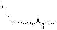 CAS # 504-97-2, (2E,6Z,8E,10E)-N-(2-Methylpropyl)-2,6,8,10-dodecatetraenamide, N-Isobutyl-trans-2,cis-6,trans-8,trans-10-dodecatetraenamide, Neoherculin, Neoherculine, Sanshool, alpha-Sanshooel, alpha-Sanshool