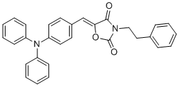 CAS # 506426-96-6, 5-[[4-(Diphenylamino)phenyl]methylene]-3-(2-phenylethyl)-2,4-oxazolidinedione, (5Z)-5-[[4-(N-phenylanilino)phenyl]methylidene]-3-(2-phenylethyl)-1,3-oxazolidine-2,4-dione
