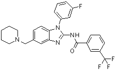 N-[1-(3-Fluorophenyl)-5-[(piperidin-1-yl)methyl]-1H-benzimidazol-2-yl]-3-trifluoromethylbenzamide molecular structure (CAS 509093-95-2)