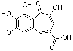 CAS # 5146-12-3, 2,3,4,6-Tetrahydroxy-5-oxo-5H-benzocycloheptene-8-carboxylic acid, 2,3,4,5-Tetrahydroxy-6-oxobenzo[7]annulene-8-carboxylic acid, NSC 110039, Purpurogallincarboxylic acid