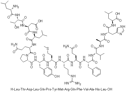 CAS # 524061-16-3, L-Leucyl-L-threonyl-L-alpha-aspartyl-L-leucyl-L-glutaminyl-L-prolyl-L-tyrosyl-L-methionyl-L-arginyl-L-glutaminyl-L-phenylalanyl-L-valyl-L-alanyl-L-histidyl-L-leucine