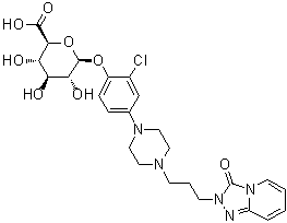 CAS # 53818-11-4, 4-Hydroxytrazodone glucuronide, 2-[3-[4-(m-Chloro-p-hydroxyphenyl)-1-piperazinyl]propyl]-s-triazolo[4,3-a]pyridin-3(2H)-one glucuronide