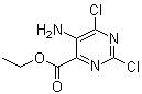 structure of CAS# 54368-62-6, 5-Amino-2,6-dichloro-4-pyrimidinecarboxylic acid ethyl ester